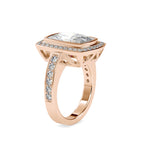 SKU: 0123 (22K) Bezel set Radiant Halo Engagment Ring in Rose Gold.