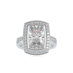 SKU: 0123 (10K) Bezel set Radiant Halo Engagment Ring in Rose Gold.