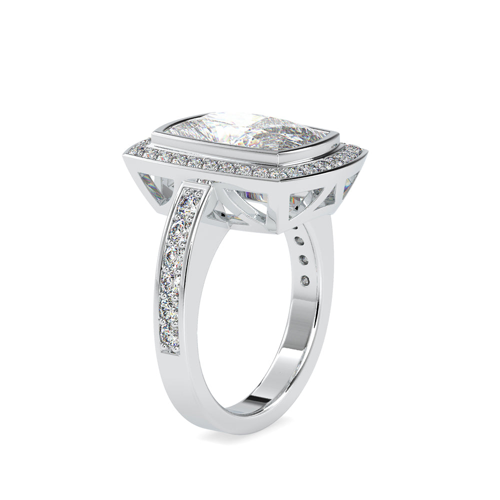 SKU: 0123 (22K) Bezel set Radiant Halo Engagment Ring in Rose Gold.