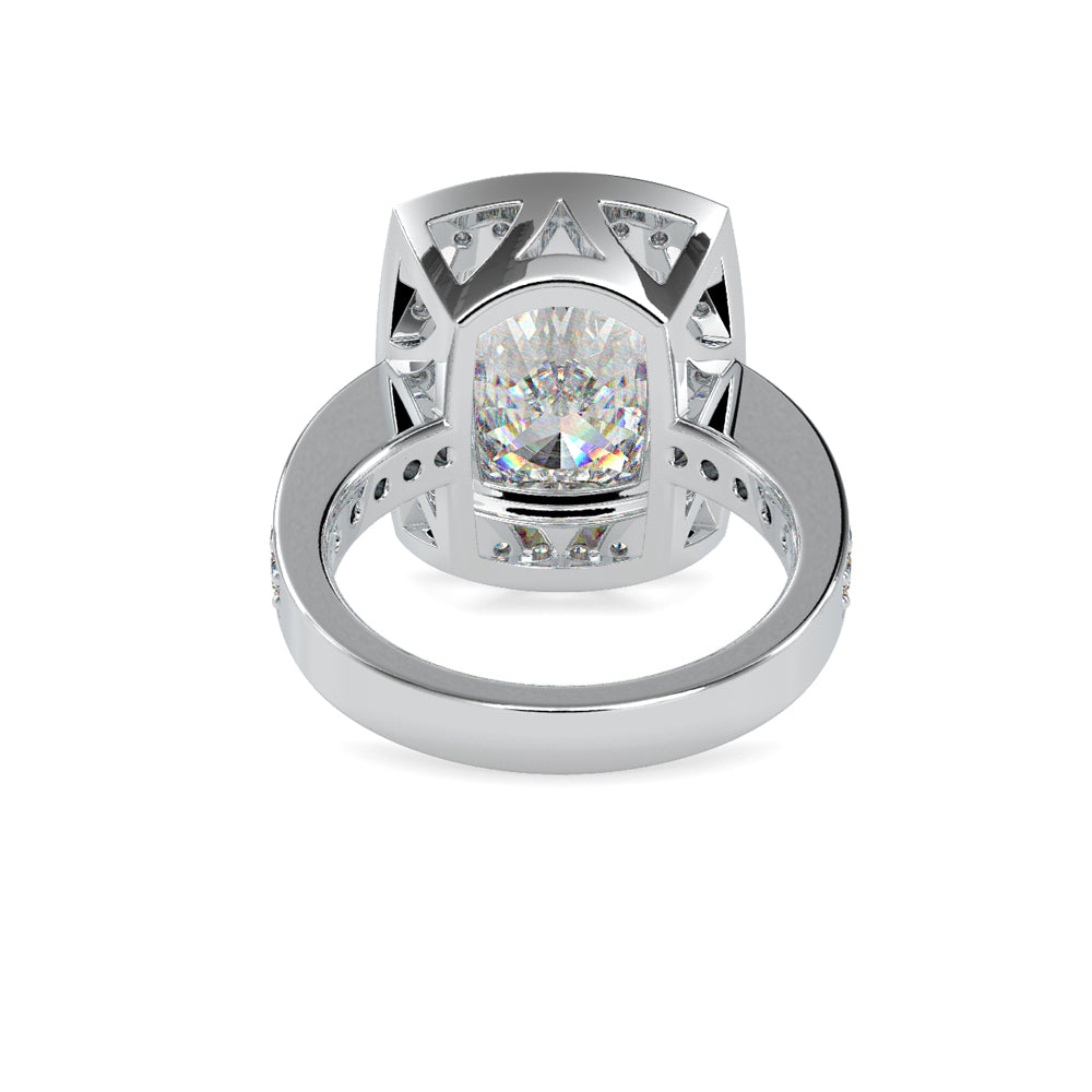 SKU: 0123 (18K) Bezel set Radiant Halo Engagment Ring in Rose Gold.