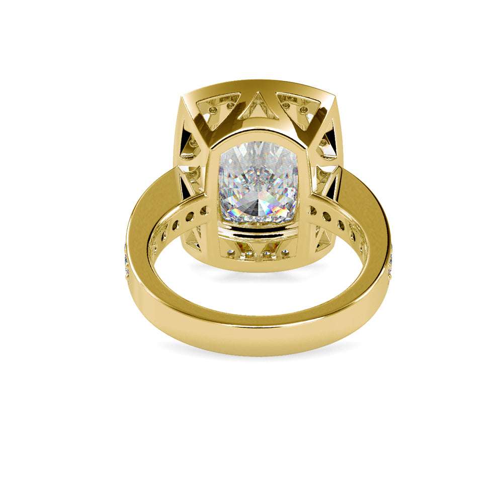 SKU: 0123 (14K) Bezel set Radiant Halo Engagment Ring in Rose Gold.