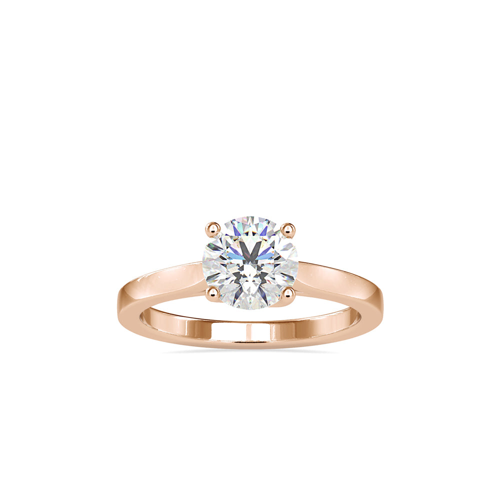 SKU: 0128 (18K) Four-Prong Solitaire Engagment Ring in Rose Gold.