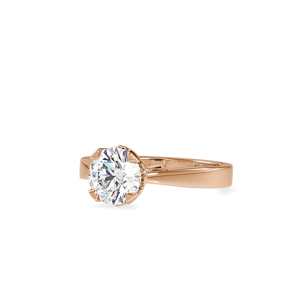 SKU: 0138 (14K) Four-Prong Bowl Style Single Diamond Engagment Ring in Rose Gold.
