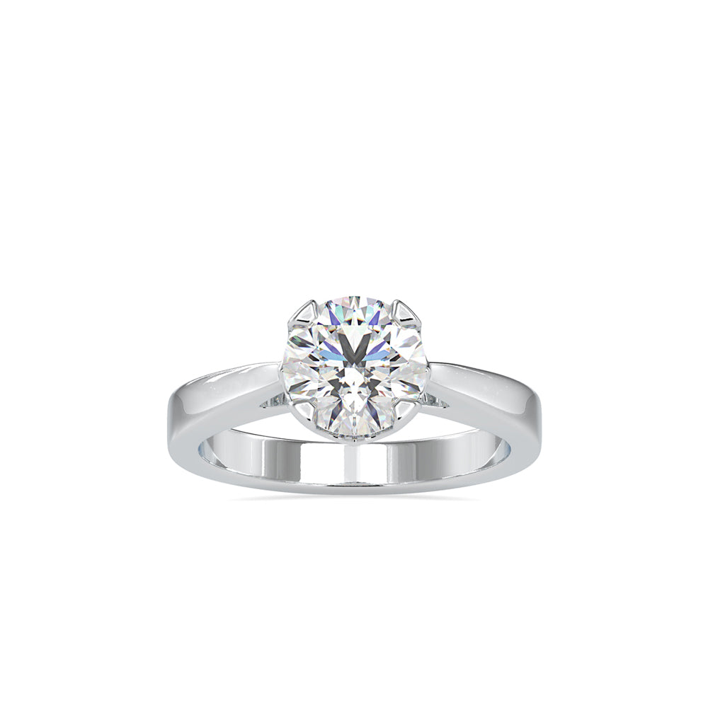 SKU: 0138 (14K) Four-Prong Bowl Style Single Diamond Engagment Ring in Rose Gold.