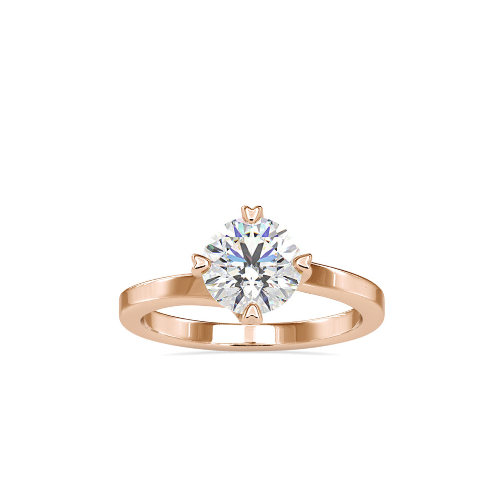 SKU: 0141 (18K) Four-heart Prongs Solitaire Engagment Ring in Rose Gold.