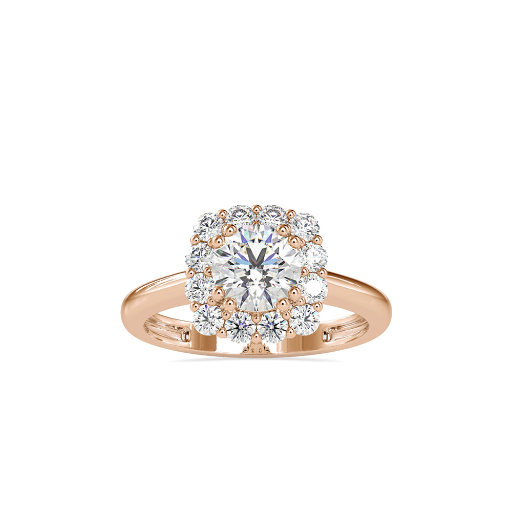 SKU: 0148 (18K) Double-Prong Round Halo Engagment Ring in Rose Gold.