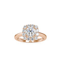 SKU: 0148 (14K) Double-Prong Round Halo Engagment Ring in Rose Gold.