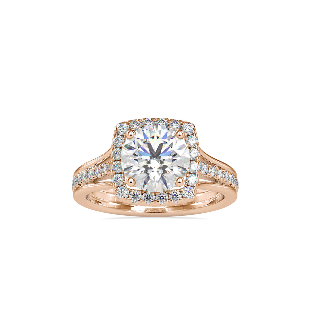 SKU: 0149 (18K) Split Shank Round Halo Engagment Ring in Rose Gold.