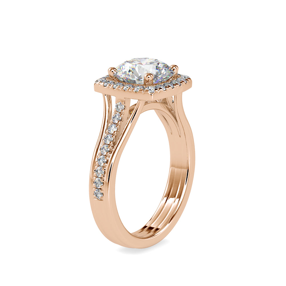 SKU: 0149 (18K) Split Shank Round Halo Engagment Ring in Rose Gold.