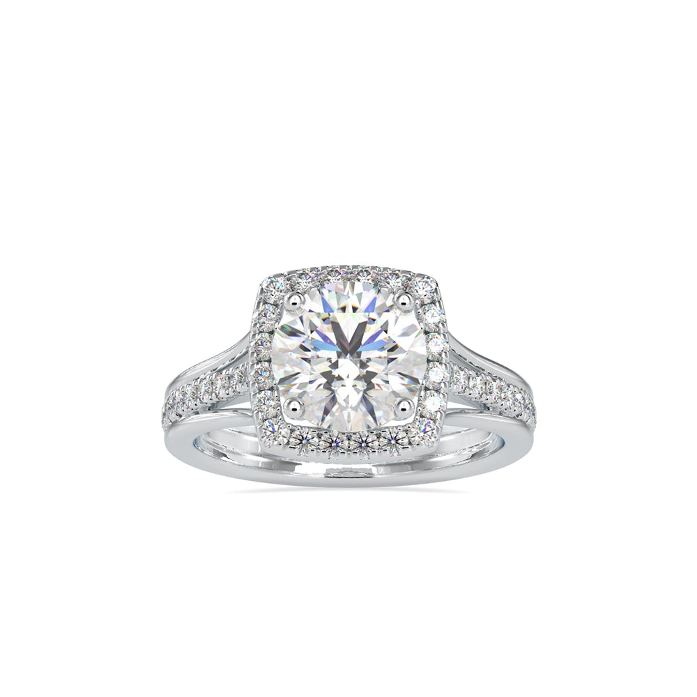 SKU: 0149 (14K) Split Shank Round Halo Engagment Ring in Rose Gold.