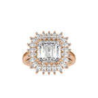 SKU: 0150 (10K) Vintage Emerald Halo Engagment Ring in Rose Gold.
