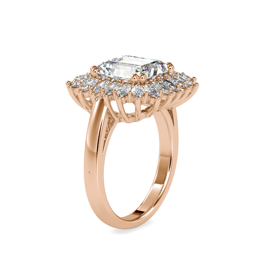 SKU: 0150 (14K) Vintage Emerald Halo Engagment Ring in Rose Gold.