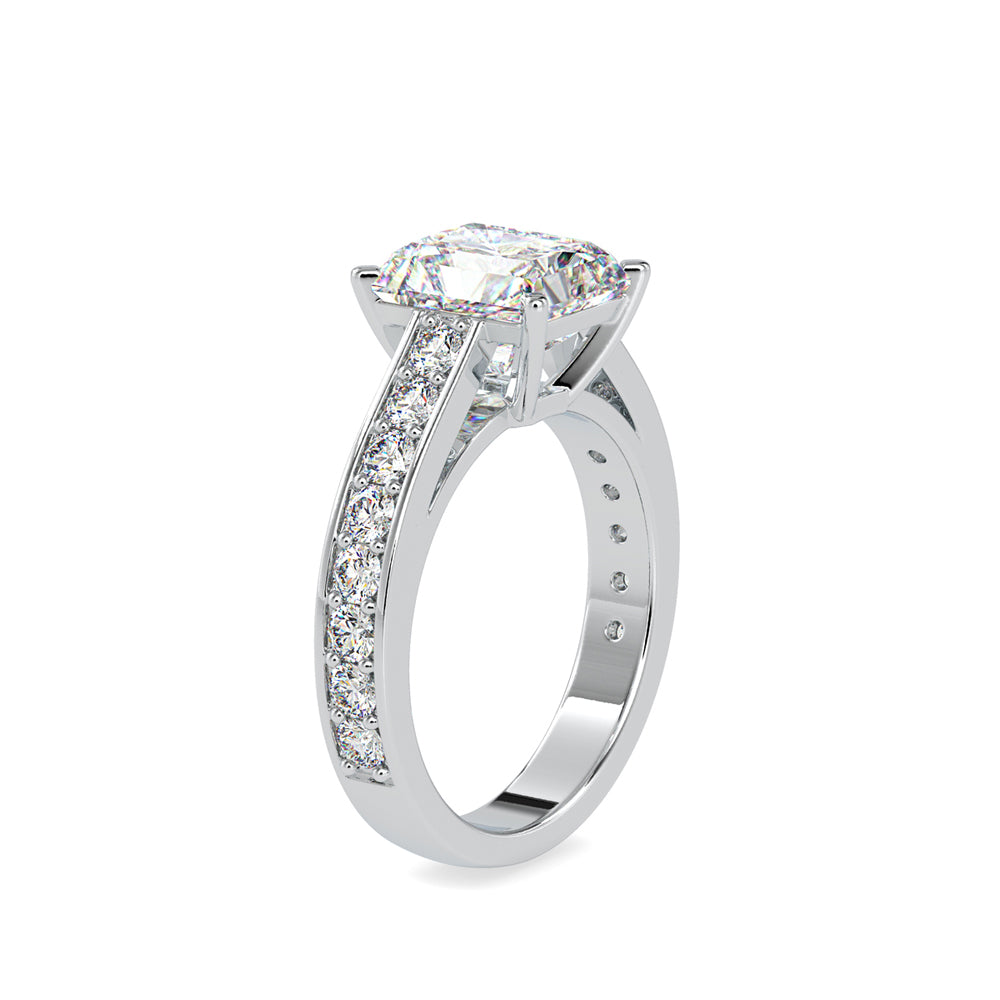 SKU: 0152 (14K) Emerald Diamond Solitaire Engagment Ring in Rose Gold.