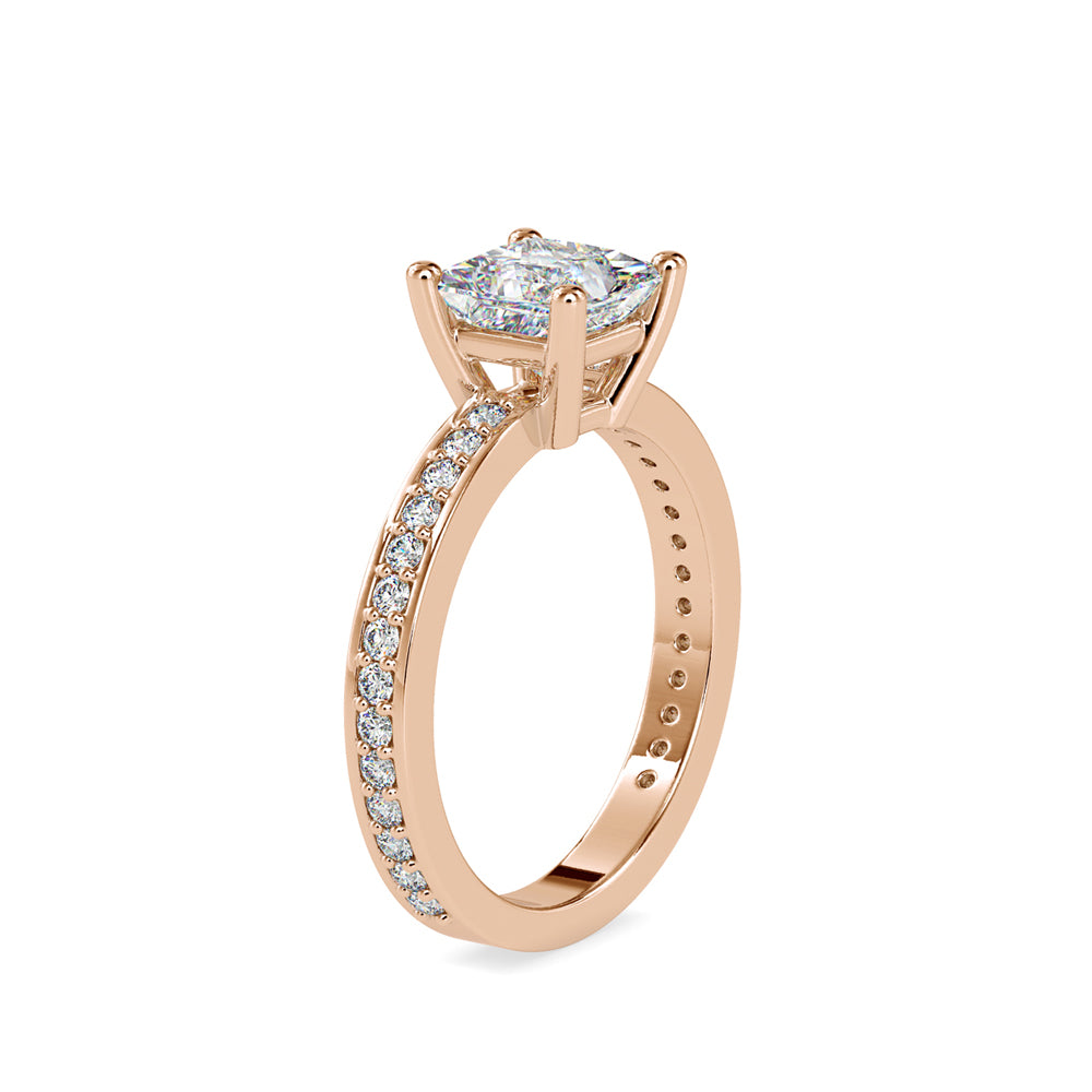 SKU: 0155 (14K) Princess Diamond Solitaire Engagment Ring in Rose Gold.