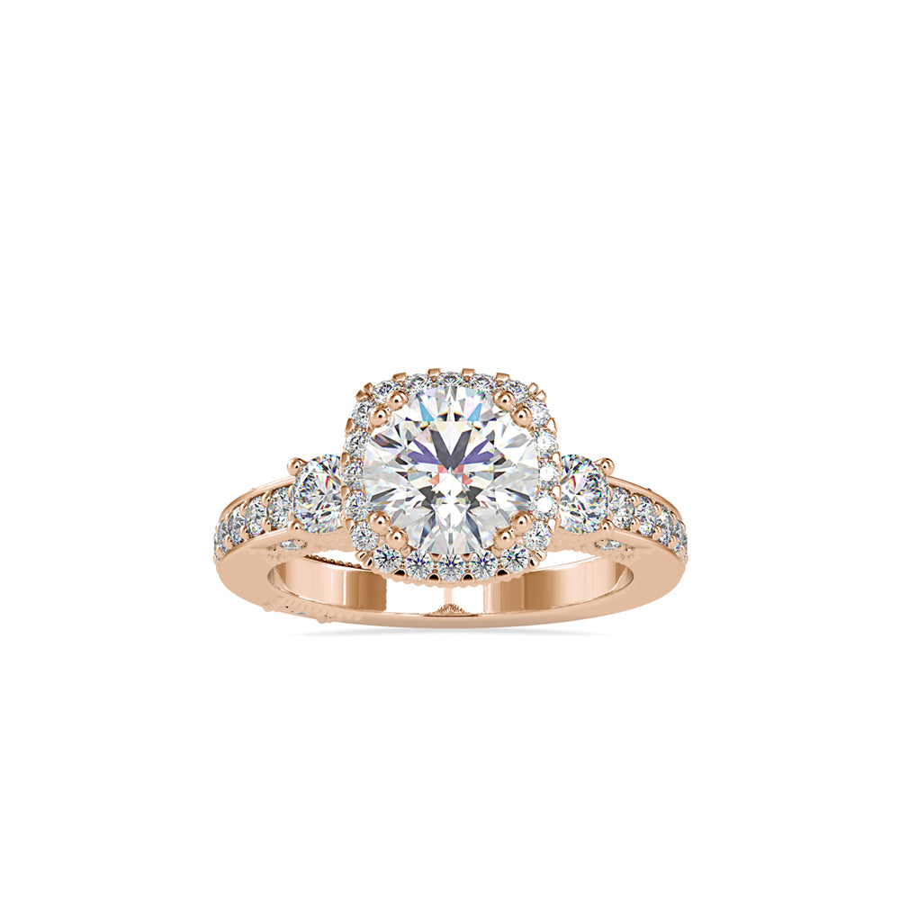 SKU: 0156 (14K) Milgrain Halo Radiant Engagment Ring in Rose Gold.
