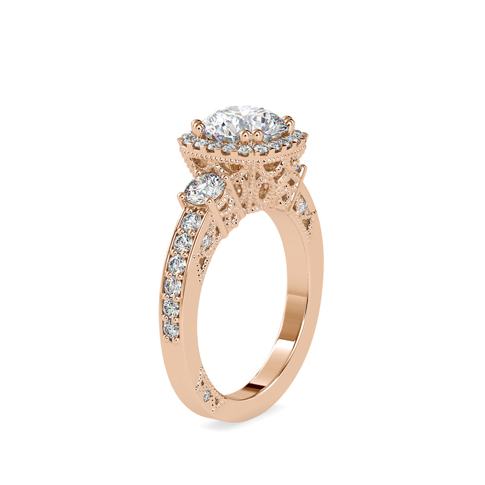 SKU: 0156 (18K) Milgrain Halo Radiant Engagment Ring in Rose Gold.