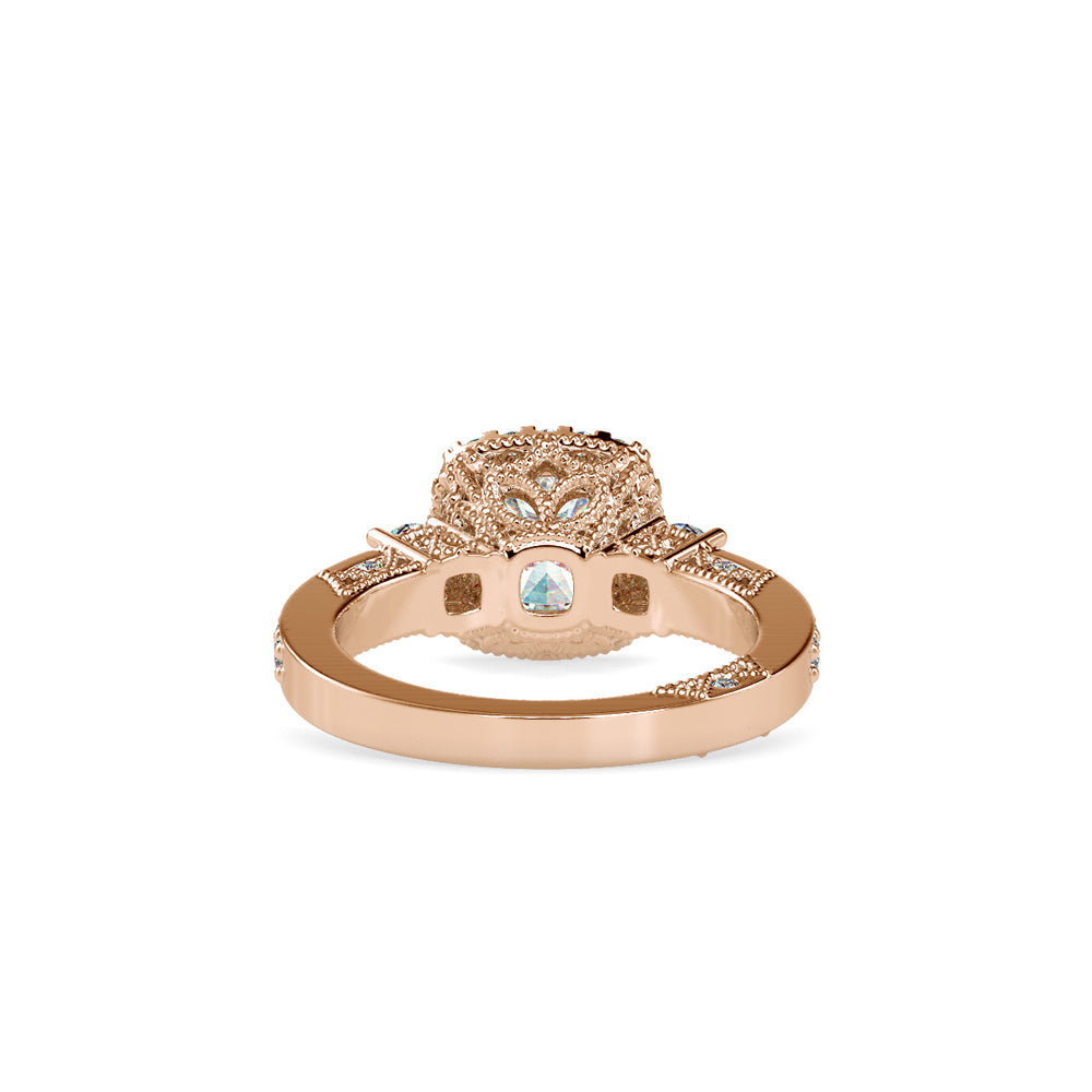 SKU: 0156 (10K) Milgrain Halo Radiant Engagment Ring in Rose Gold.