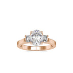 SKU: 0157 (10K) Two-tone Three-Stone Engagment Ring in Rose Gold.