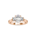 SKU: 0157 (18K) Two-tone Three-Stone Engagment Ring in Rose Gold.