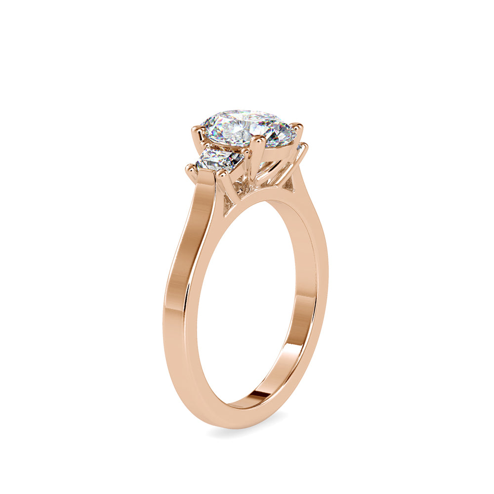 SKU: 0157 (22K) Two-tone Three-Stone Engagment Ring in Rose Gold.