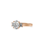 SKU: 0157 (18K) Two-tone Three-Stone Engagment Ring in Rose Gold.