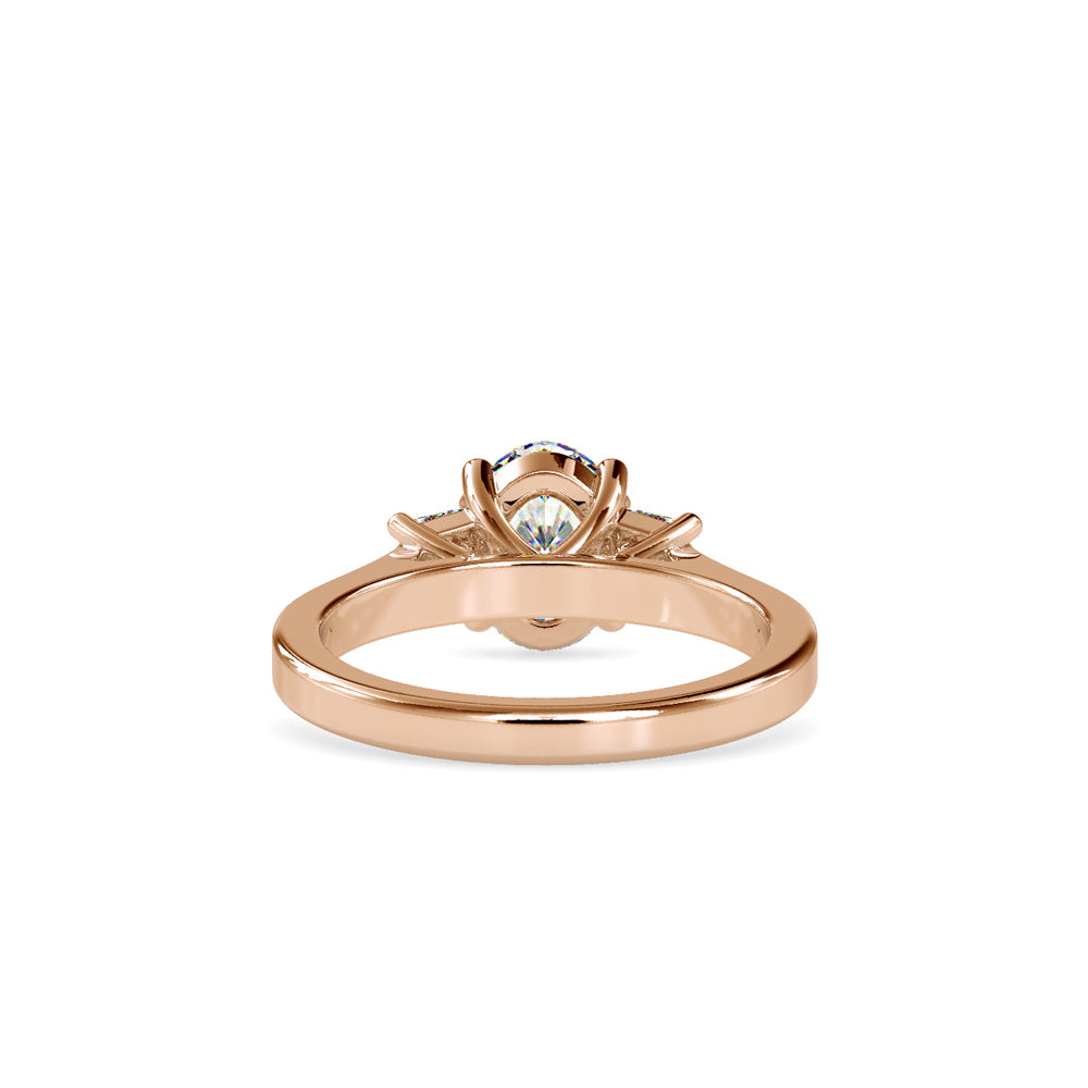SKU: 0157 (18K) Two-tone Three-Stone Engagment Ring in Rose Gold.