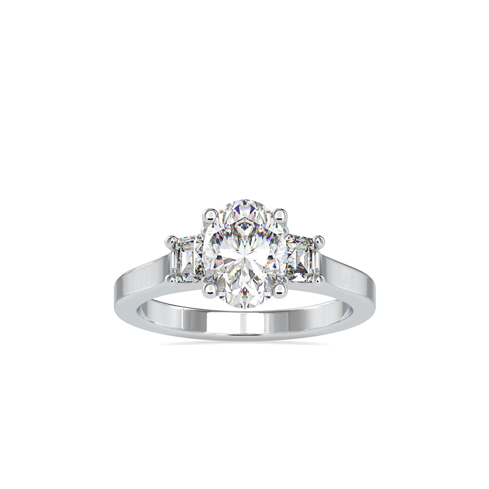 SKU: 0157 (10K) Two-tone Three-Stone Engagment Ring in Rose Gold.