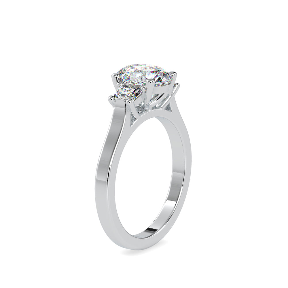 SKU: 0157 (18K) Two-tone Three-Stone Engagment Ring in Rose Gold.