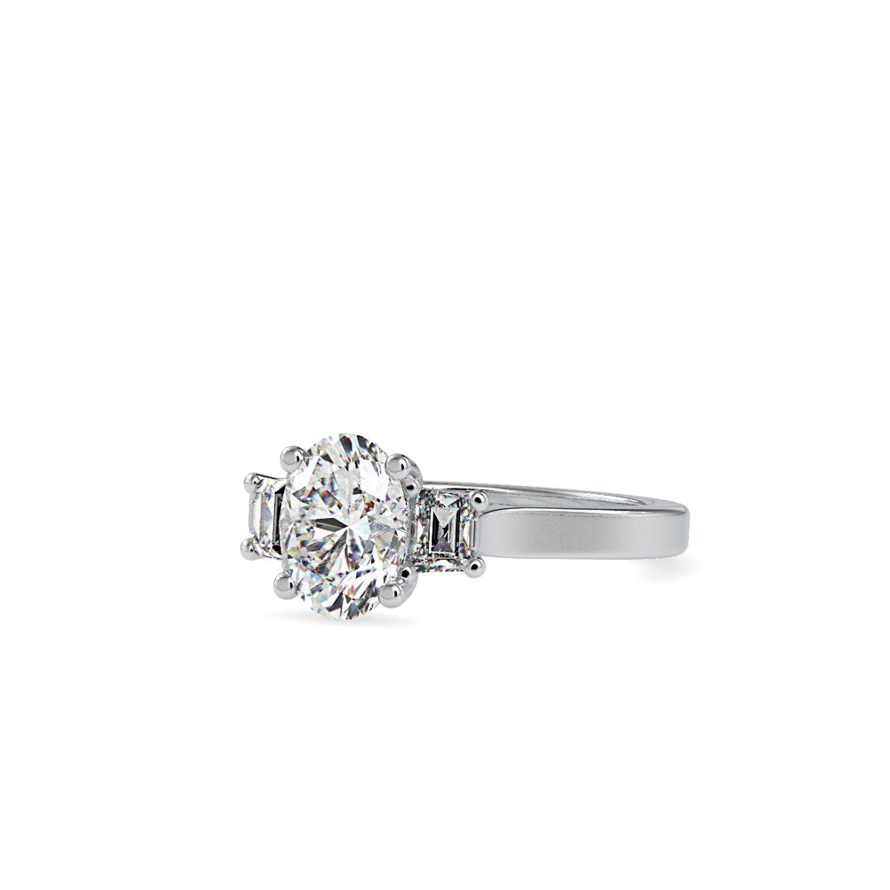 SKU: 0157 (18K) Two-tone Three-Stone Engagment Ring in Rose Gold.