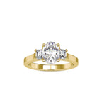SKU: 0157 (14K) Two-tone Three-Stone Engagment Ring in Rose Gold.