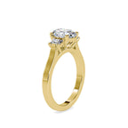 SKU: 0157 (18K) Two-tone Three-Stone Engagment Ring in Rose Gold.