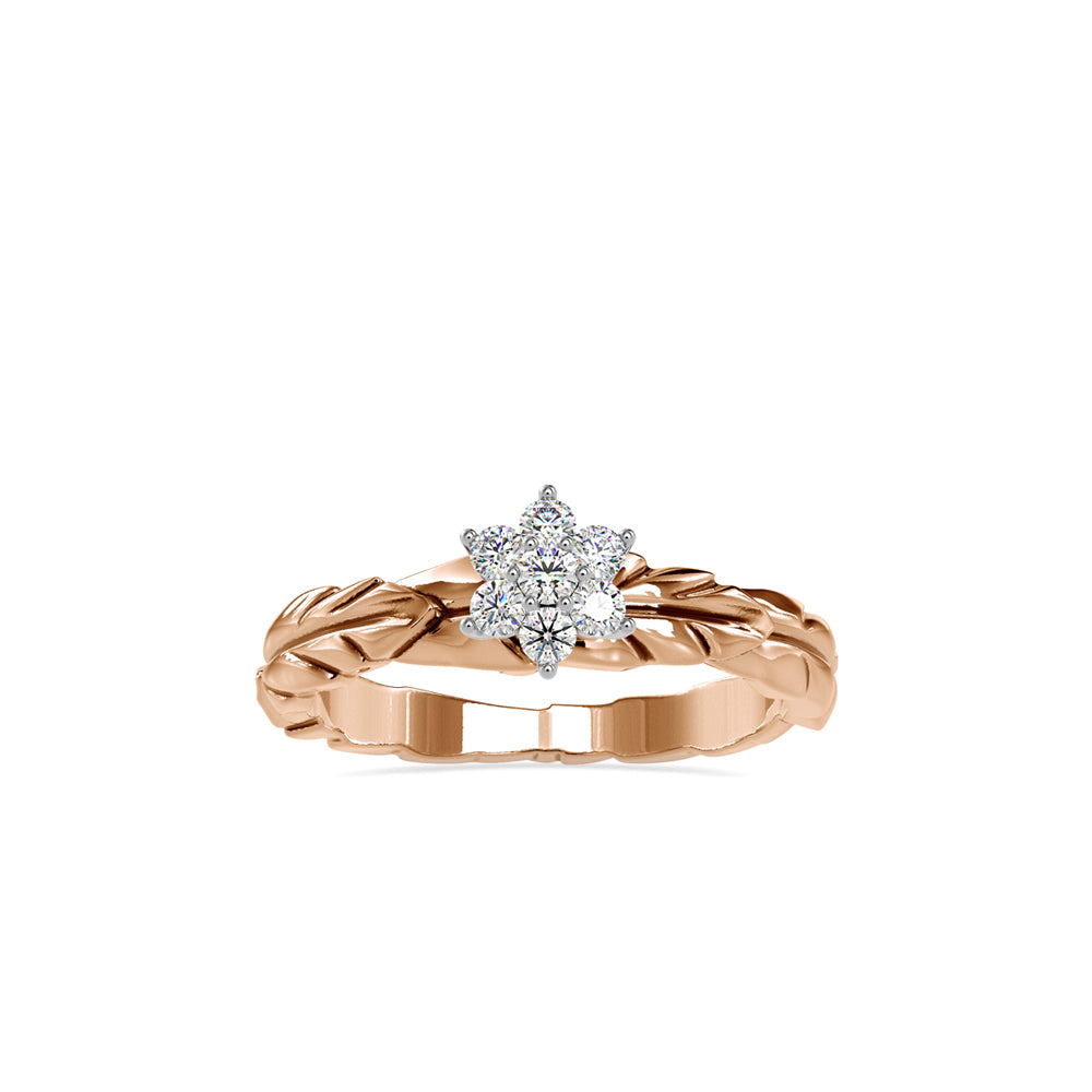 SKU: 0165 (18K) two-Tone Nature-Inspired Leaf Diamond Ring in Rose Gold.