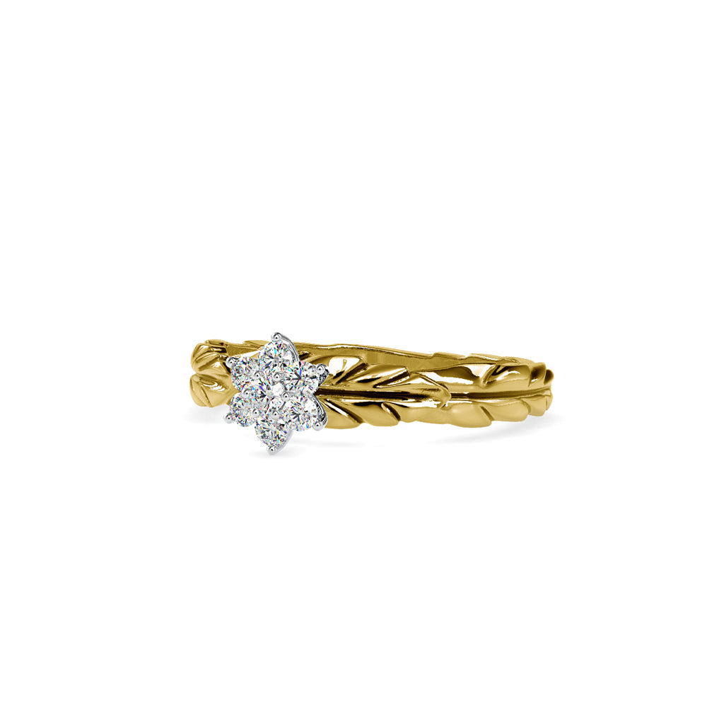 SKU: 0165 (14K) two-Tone Nature-Inspired Leaf Diamond Ring in Rose Gold.