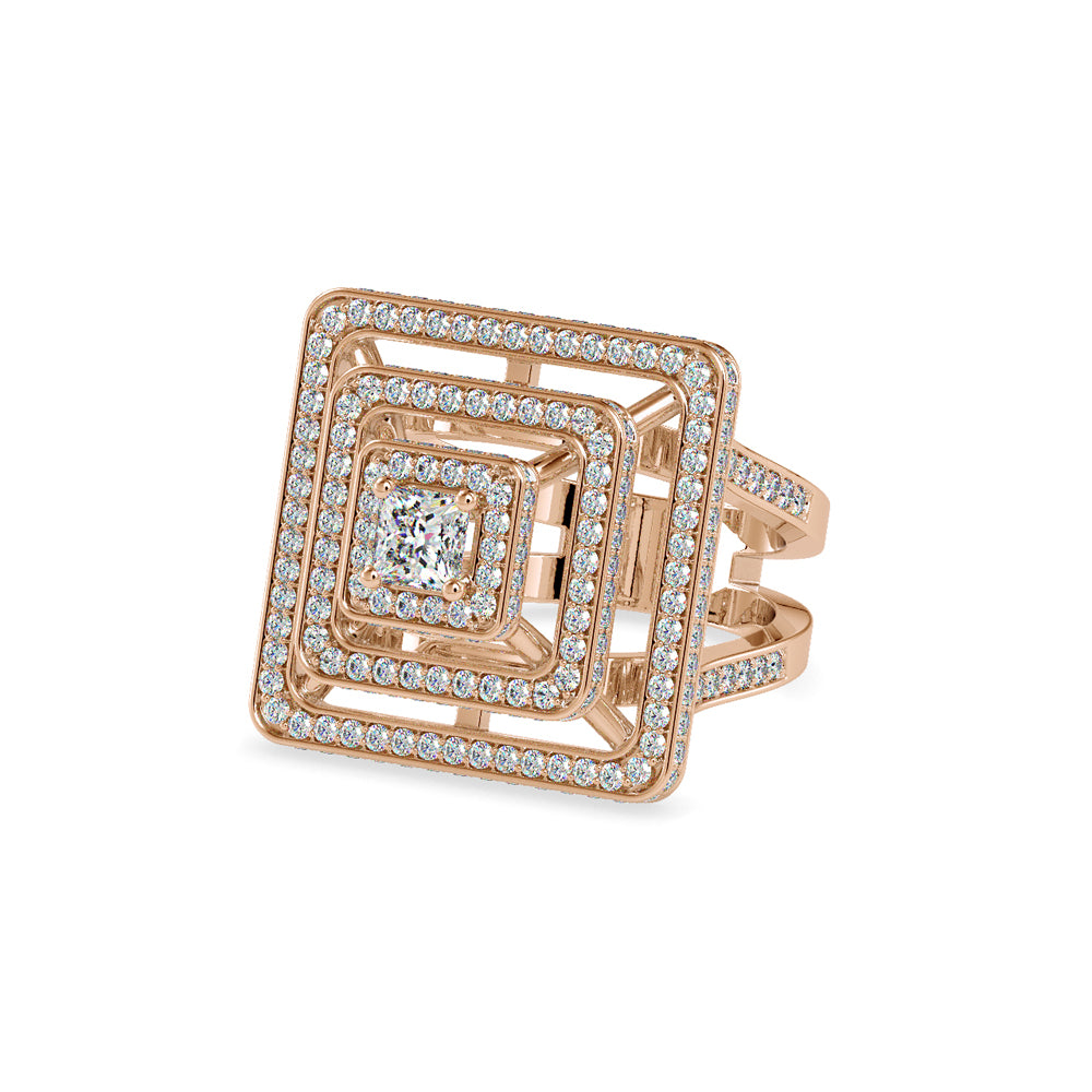 SKU: 0172 (22K) Triple Halo Split-Shank Diamond Ring in Rose Gold.