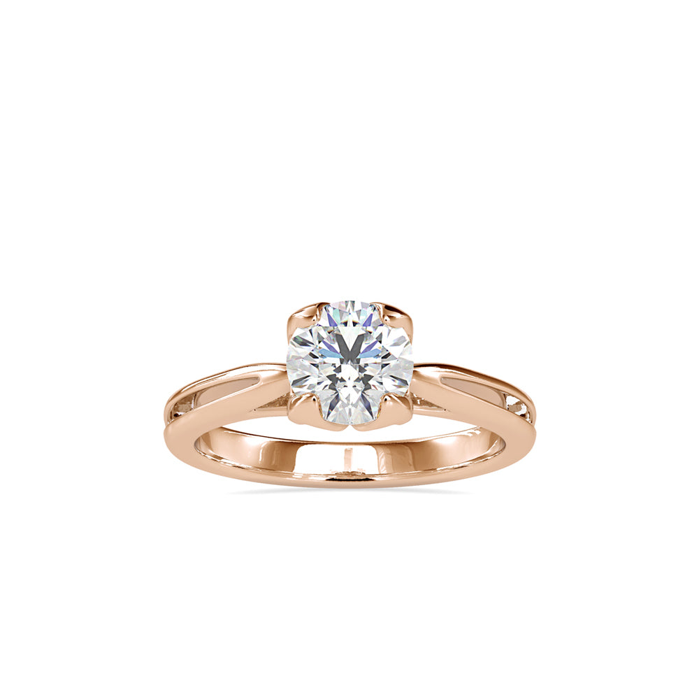 SKU: 0182 (14K) Lotus Setting Round Diamond Engagment Ring in Rose Gold.