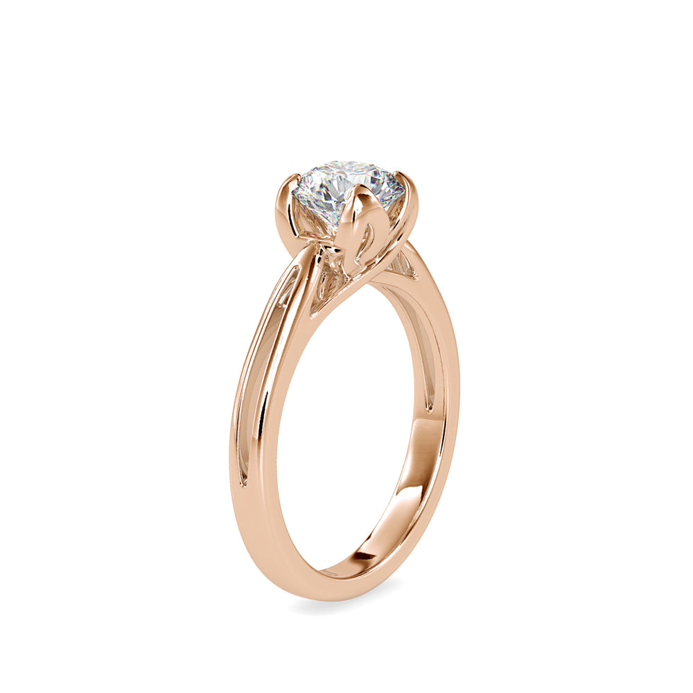 SKU: 0182 (18K) Lotus Setting Round Diamond Engagment Ring in Rose Gold.
