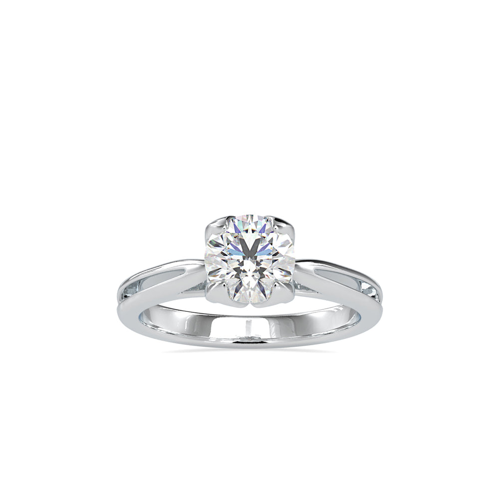 SKU: 0182 (14K) Lotus Setting Round Diamond Engagment Ring in Rose Gold.