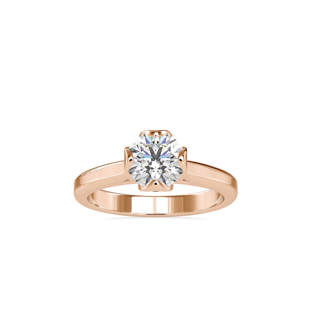 SKU: 0183 (14K) Flower Setting Round Diamond Engagment Ring in Rose Gold.