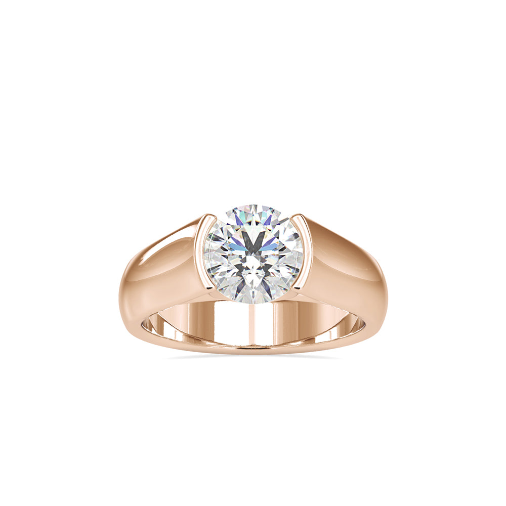 SKU: 0184 (14K) Half-Bezel Round Diamond Solitaire Ring Rose Gold.