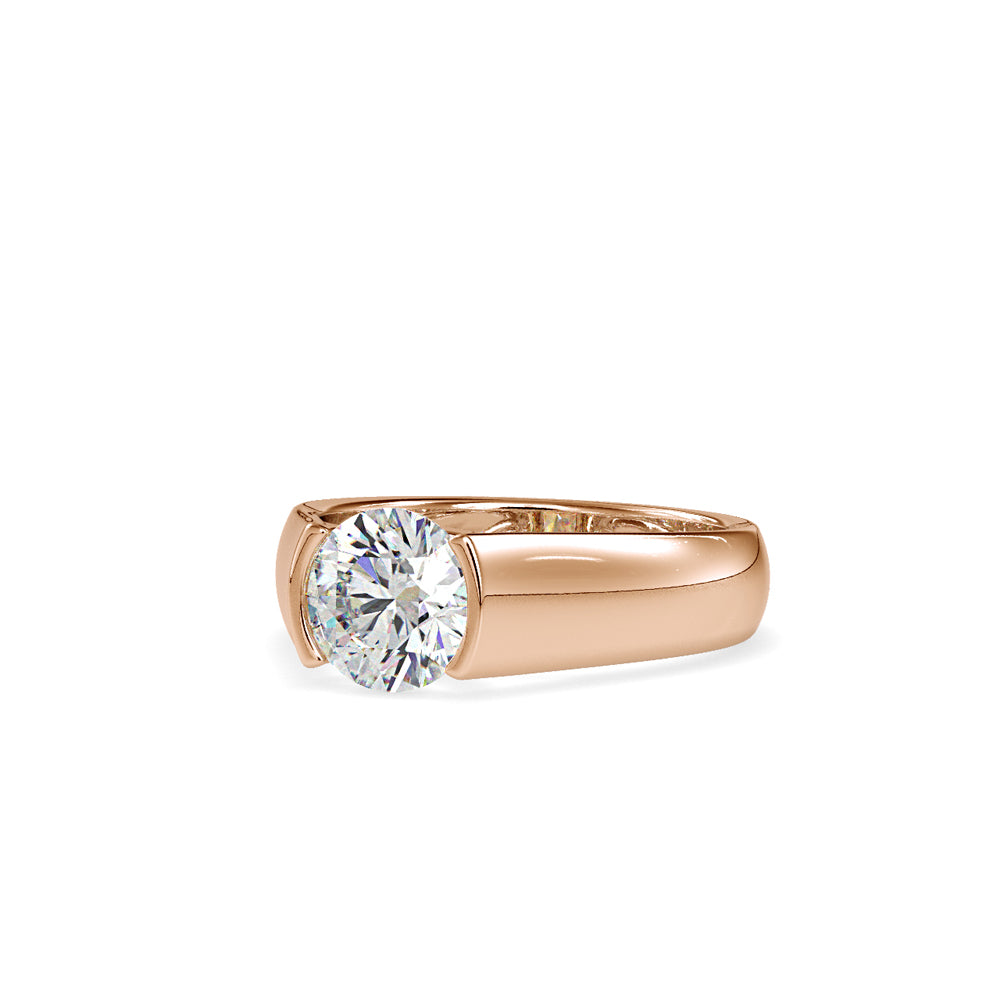 SKU: 0184 (10K) Half-Bezel Round Diamond Solitaire Ring Rose Gold.