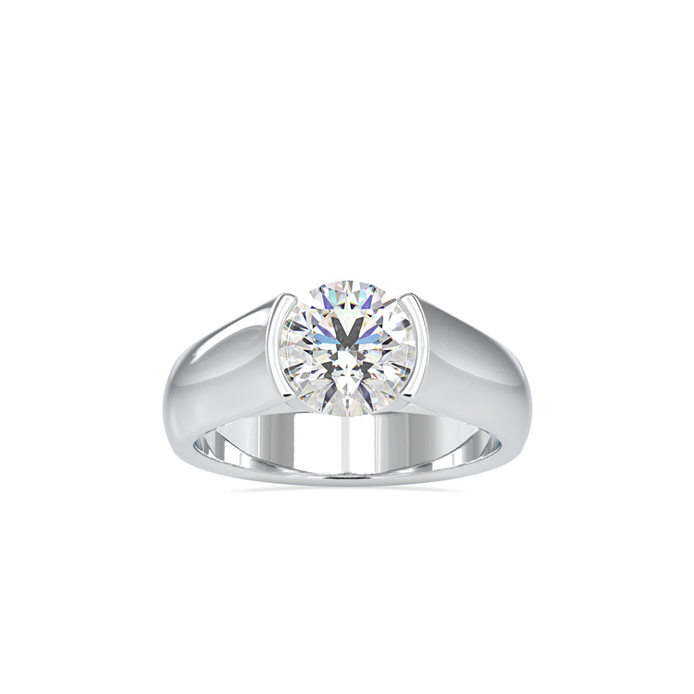 SKU: 0184 (10K) Half-Bezel Round Diamond Solitaire Ring Rose Gold.