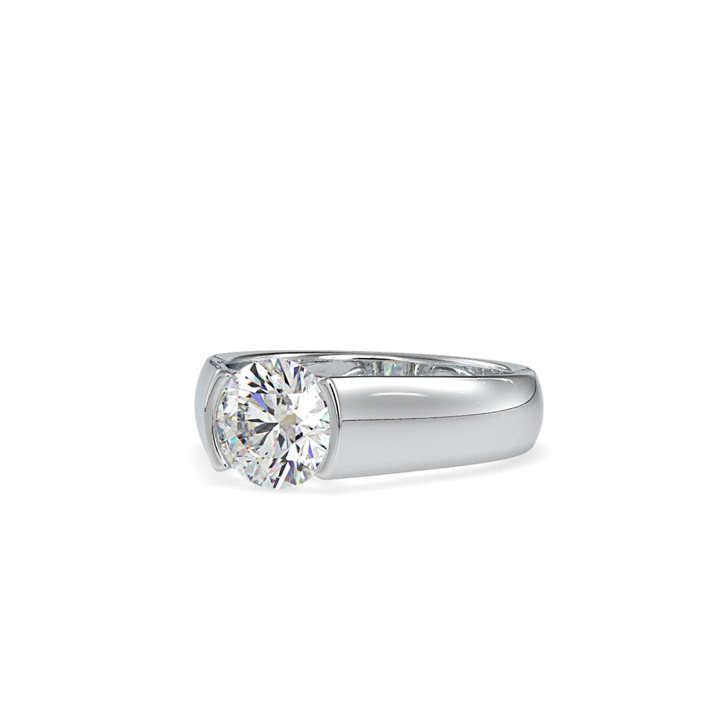 SKU: 0184 (10K) Half-Bezel Round Diamond Solitaire Ring Rose Gold.