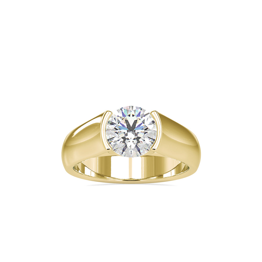 SKU: 0184 (10K) Half-Bezel Round Diamond Solitaire Ring Rose Gold.