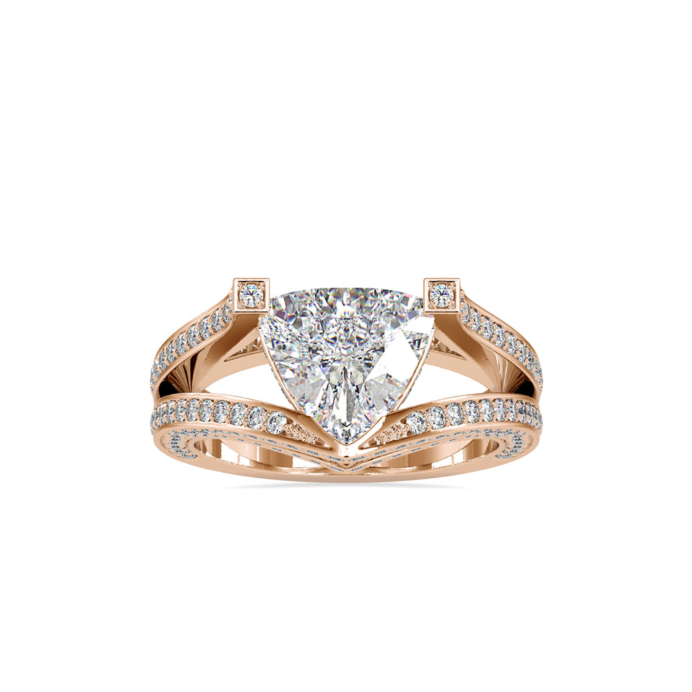 SKU: 0188 (18K) Unique Trillion Diamond Split Shank Engagment Ring in Rose Gold.