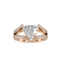 SKU: 0188 (14K) Unique Trillion Diamond Split Shank Engagment Ring in Rose Gold.