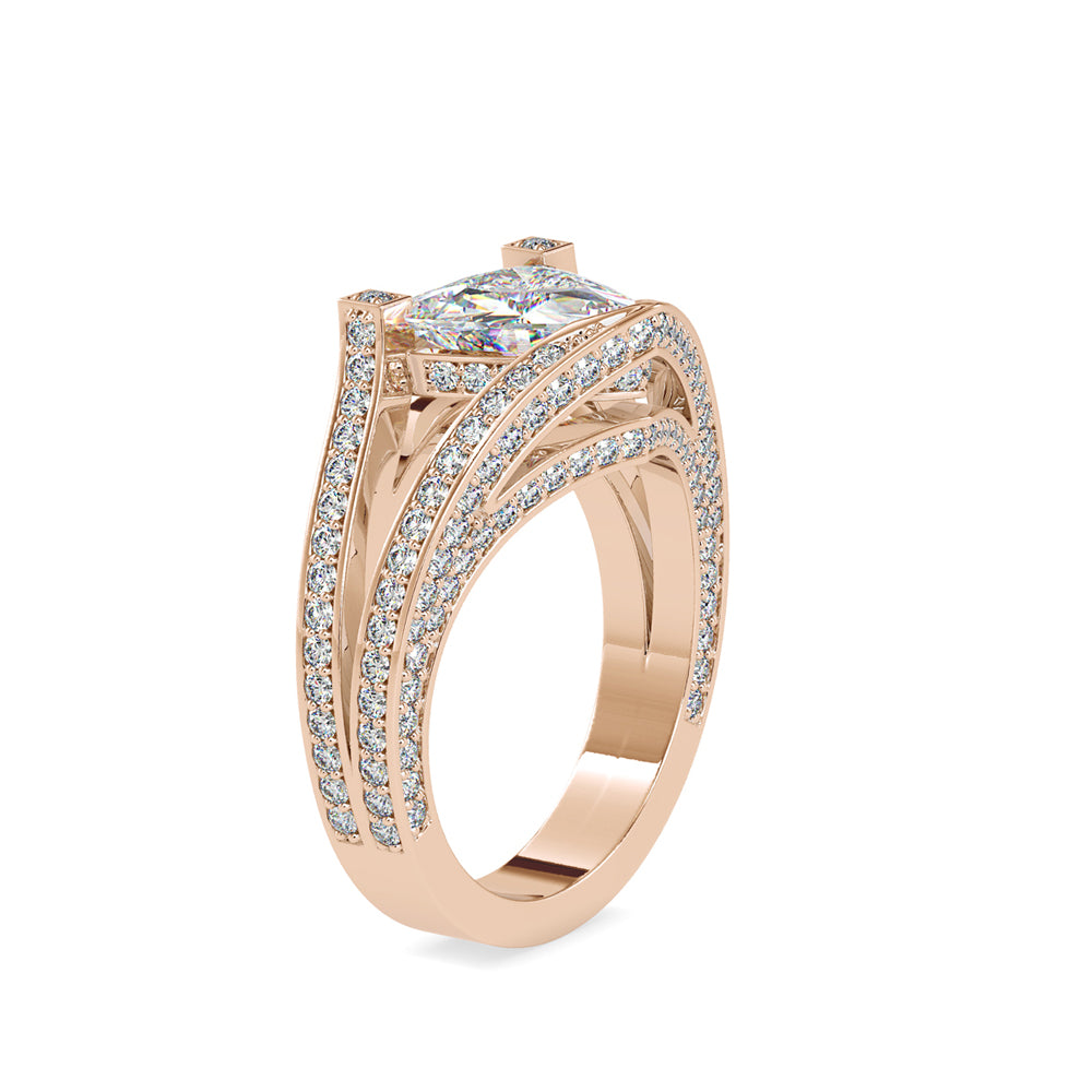 SKU: 0188 (10K) Unique Trillion Diamond Split Shank Engagment Ring in Rose Gold.