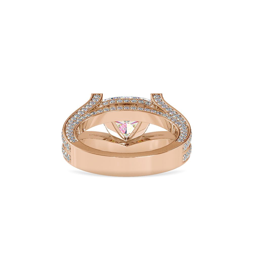 SKU: 0188 (10K) Unique Trillion Diamond Split Shank Engagment Ring in Rose Gold.
