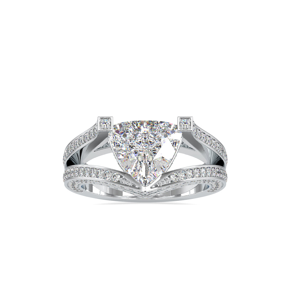 SKU: 0188 (10K) Unique Trillion Diamond Split Shank Engagment Ring in Rose Gold.