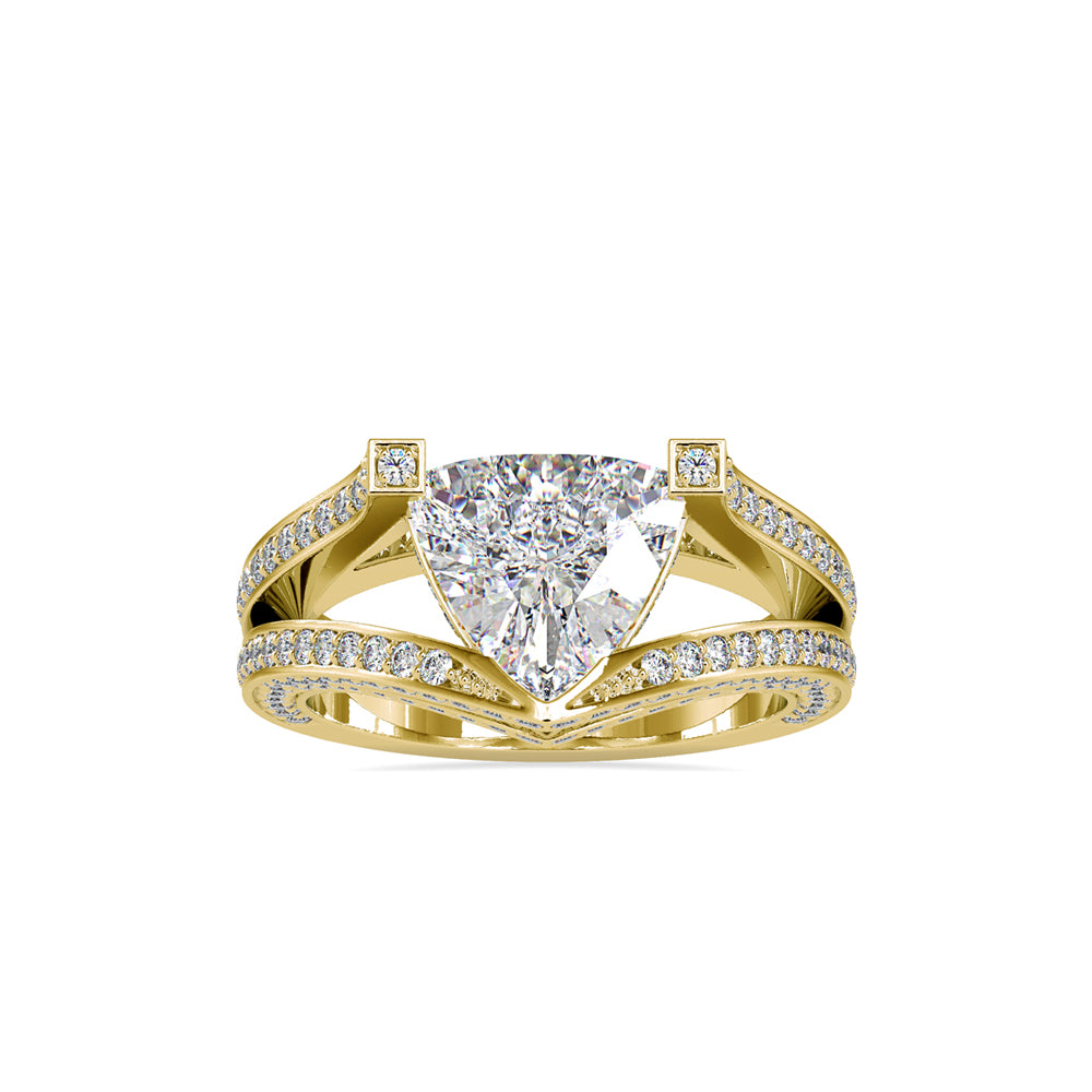 SKU: 0188 (10K) Unique Trillion Diamond Split Shank Engagment Ring in Rose Gold.