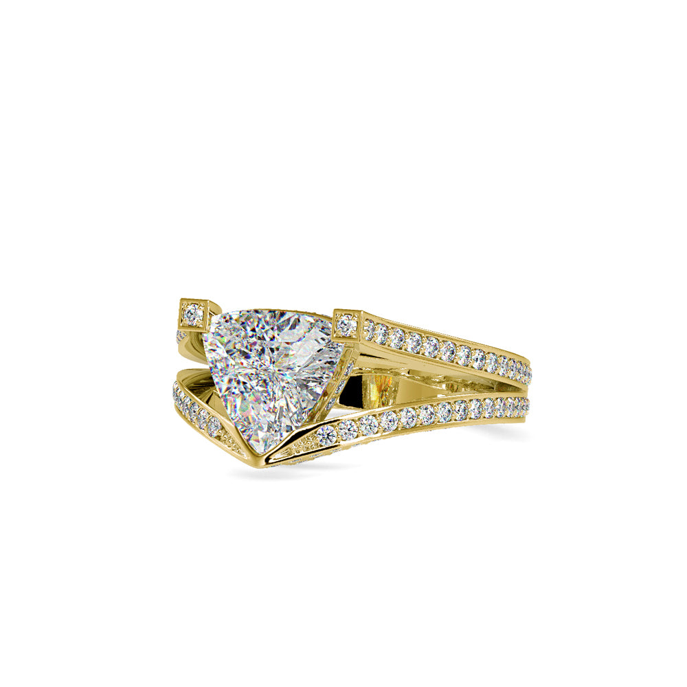 SKU: 0188 (14K) Unique Trillion Diamond Split Shank Engagment Ring in Rose Gold.